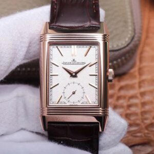 Replica Jaeger LeCoultre Reverso Tribute Double-sided Double Time Zone Flip MG Factory Rose Gold White Dial